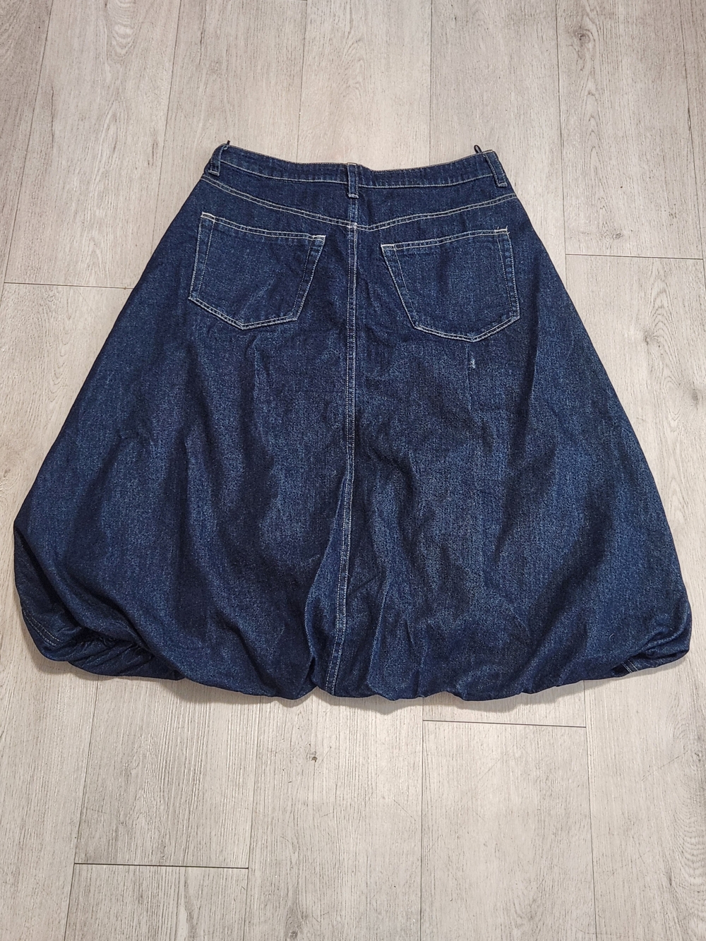 Zara Dark Wash Denim Bubble Balloon Hem Midi Skirt L - Picture 6 of 6